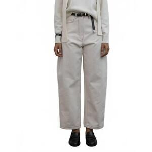 NEW COLLECTIVE curved contrast stitch pants in cream